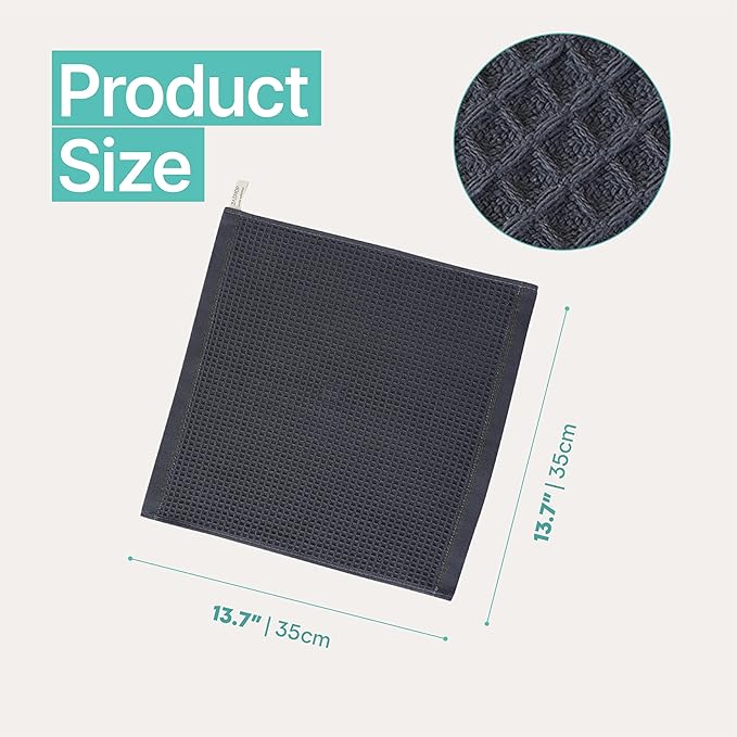 Kitchen Towels and Dishcloths Sets, 14 X 14 Inches, Absorbent Dish Towels for Kitchen, Microfiber Cleaning Cloth, Dish Cloths for Washing Dishes, Waffle Kitchen Towels (Dark Gray, 14" x 14")