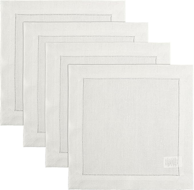 Solino Home Square Placemats Set of 4-100% Pure Linen Ivory Cloth Placemats 14 x 14 Inch - Classic Hemstitch, Machine Washable Place Mats for Spring, Summer, Mothers Day