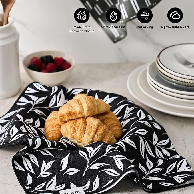 RECYCO Waffle Kitchen Towel Set of 2 - Quick Dry Microfiber Sustainable Dish Towels - Ultra Absorbent Reusable Cleaning Tea Towels - Lightweight Hand Towels,16”x 28”, Natural Rhythm