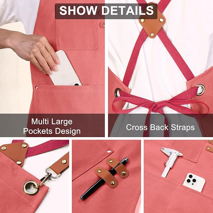 ZOMAO Chef Apron for Women Men with Large Pockets, Cotton Canvas Cross Back Waterproof Work Aprons for Kitchen Cooking Bib