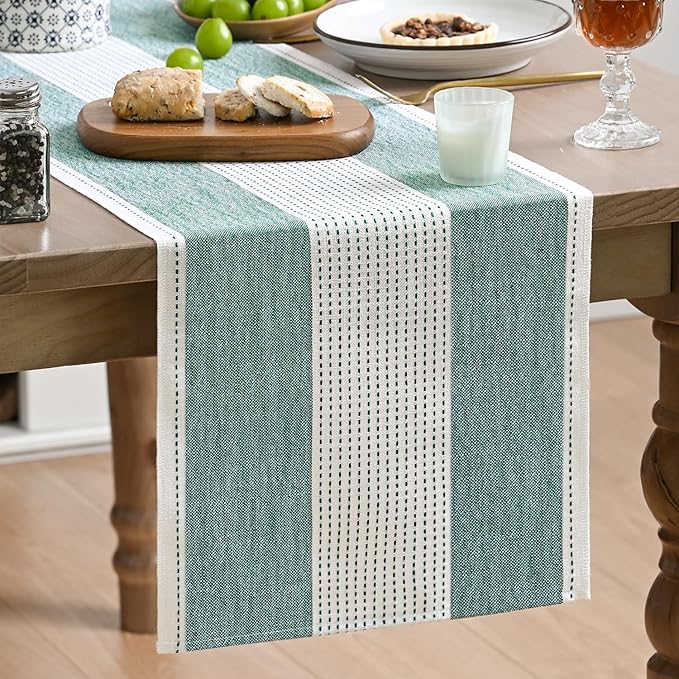 Artoid Mode Forest Green Farmhouse Rustic Table Runner, Seasonal Macrame Fabric Kitchen Dining Holiday Wedding Table Decor for Home Party 13x72 Inch