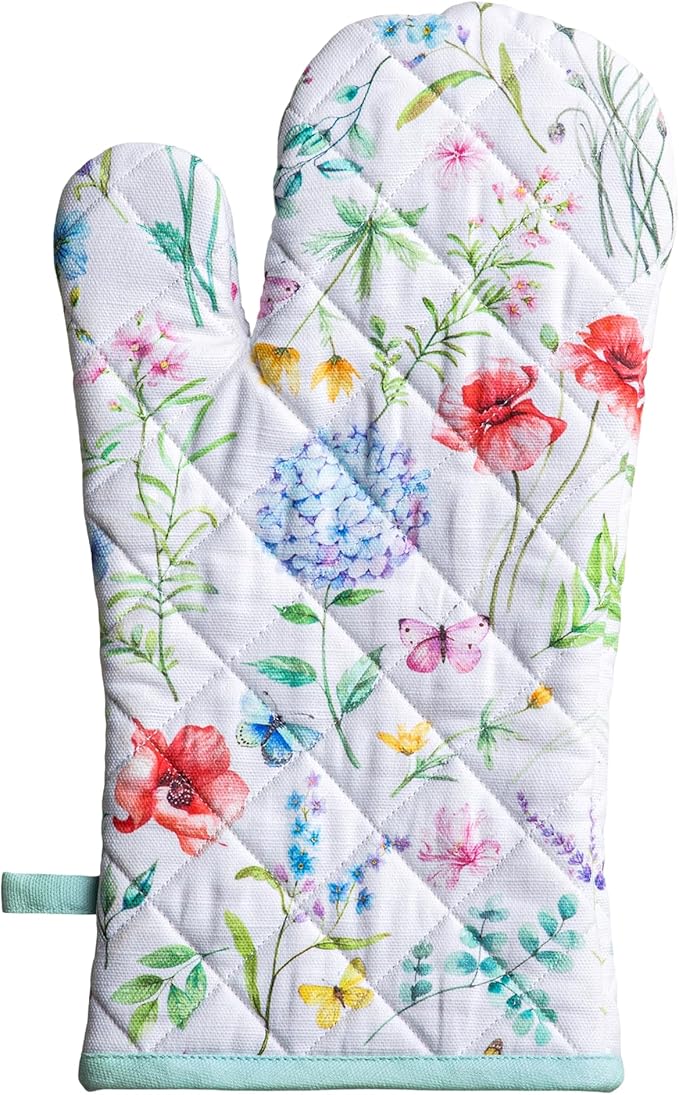 Maison d'Hermine Oven Gloves 100% Cotton Oven Mitt 7" x 13" with Loop Heat Resistant BBQ Cooking Gloves Baking Grilling Gifts for Mothers Day Spring/Summer (Pack of 1, Just Floral)