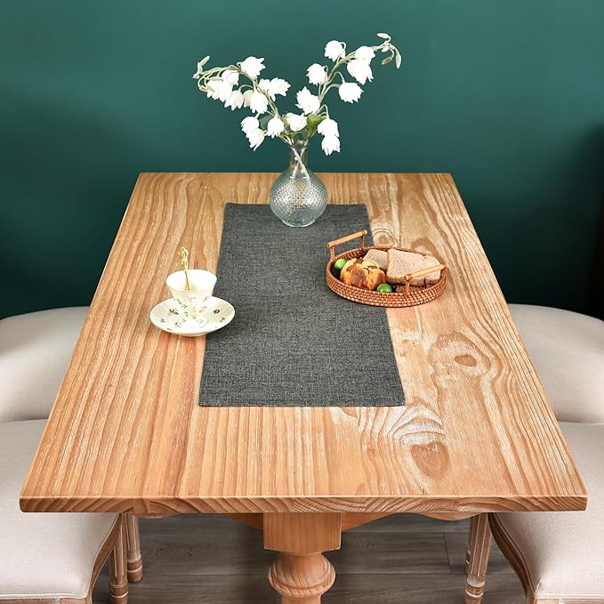 NEWISHER Farmhouse Rustic Table Runner Dark Grey Rectangular Table Runners Faux Linen Table Runner for Everyday Use Kitchen Dining Party Table 13x36 Inch