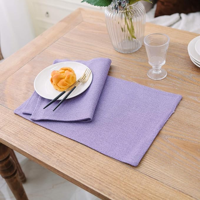 4 Piece Soft Caddice Faux Linen Decorative Place Mats Heat Resistant Dining Table Place Mats Kitchen Table Mats 12x18 Lilac