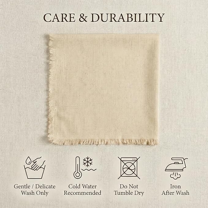 ACCENTHOME Ivory Cotton Linen Napkin Set of 12 18x18 inch Dinner Napkins - Washable Soft Premium Hotel Quality Reusable Hemmed Edges Napkins Perfect Table Linens for Family Dinners, Weddings
