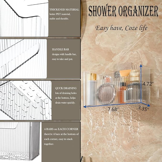 Lae Nuvole TwoPacks Cabinet Door Organizer Wall Mounted Shower Basket, Shower Caddy Stackable Plastic Adhesive Organizer for Bathroom, Kitchen, Cabinet, Pantry, Makeup, BPA Free, Clear