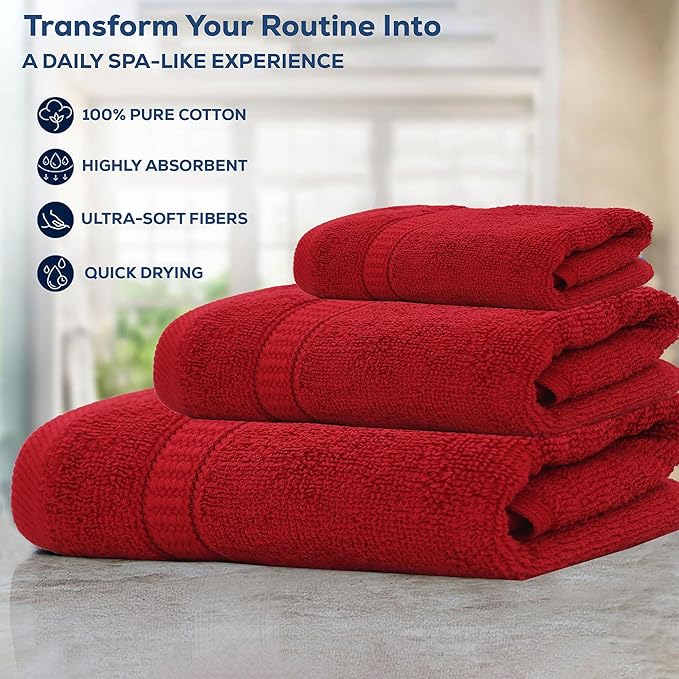 GOLD TEXTILES Premium Bath Towels Set (Pack of 4,27 x 54) 100% Ring-Spun Cotton Bathroom Towels for Hotel, Spa, Soft and Absorbent (27 x 54, Red - 4 Pcs)