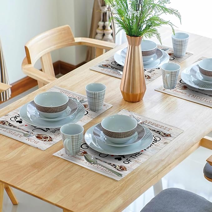 Giwawa The Kitchen is The Heart of The Home Placemats Set of 4, Farmhouse Vintage Style Cooking Sets Linen Washable Table Place Mats 12x18 Inch for Kitchen Dining Party Indoor Outdoor Decor