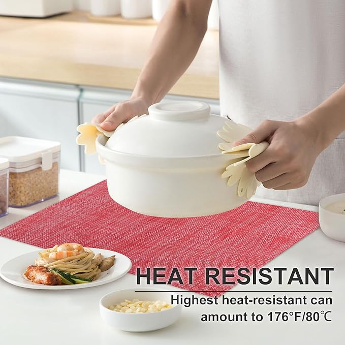 Vinyl Placemats Set of 8, PVC Woven Washable Non-Slip Table Mats, Heat Resistant Wrinkle Free Place Mats for Dining Table, Easy to Clean (8, Red)
