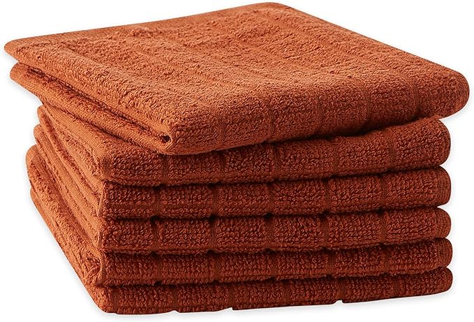 DII Basic Terry Collection Solid Windowpane Dishcloth Set, 12x12, Cinnamon, 6 Count