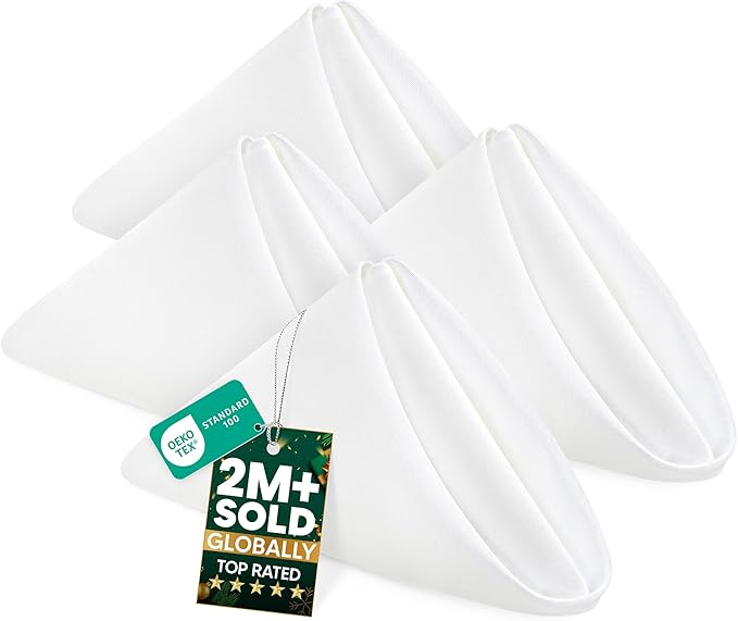 Utopia Home [60 Pack, White] Cloth Napkins 17x17 Inches, 100% Polyester Hemmed Edges, Washable and Reusable Ideal for Parties, Weddings and Dinners