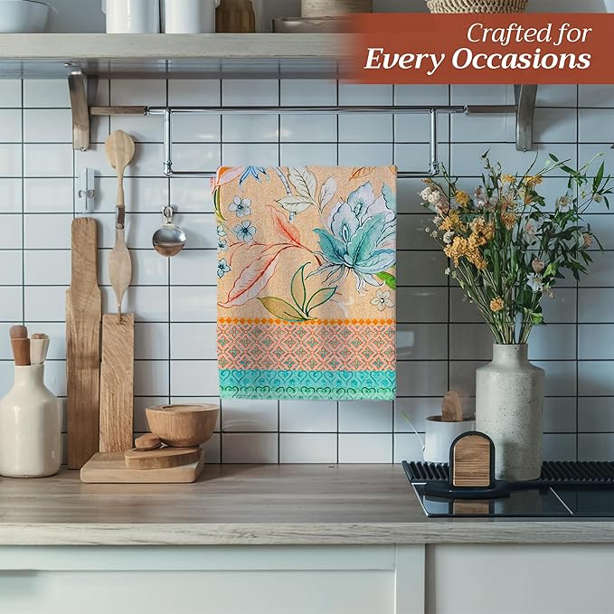 Maison d' Hermine Kitchen Towels Set of 3 100% Cotton 27.50" x 20" Reusable Cloth Tea Dish Towels Absorbent with Hanging Loop for Kitchen Gifts for Mothers Day Spring/Summer (Luxury Loft - Peach)