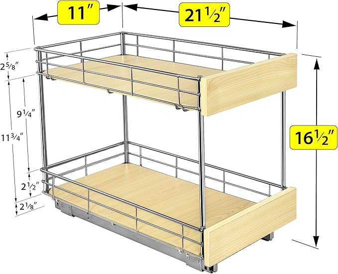 LYNK PROFESSIONAL® SELECT™ Pull Out Cabinet Organizer - 11" x 21" - Slide Out Cabinet Organizer for Kitchens - Sliding Shelves - Pull Out Drawer, Pots and Pans Storage - Lifetime Ltd Warranty - 2 Tier