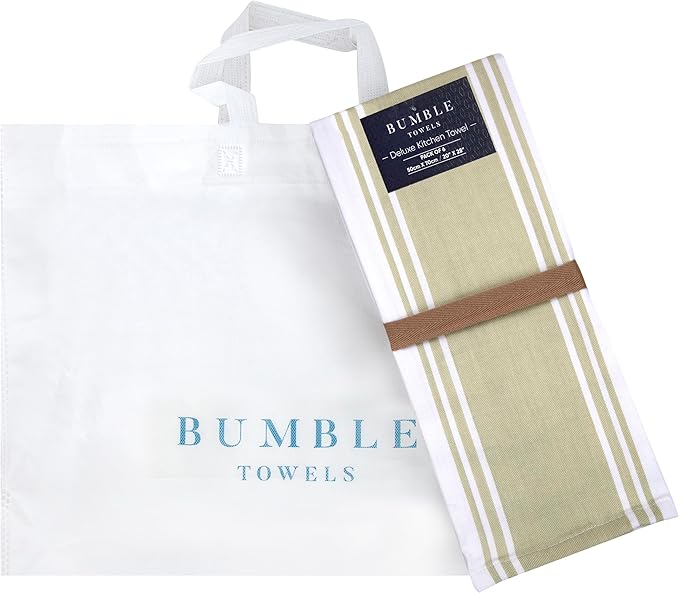 Premium Kitchen Towels (20”x 28”, 6 Pack) | Large Cotton Dish Towels | Flat & Terry Highly Absorbent Kitchen Linen Set with Hanging Loop | Wide Stripe Sage Green