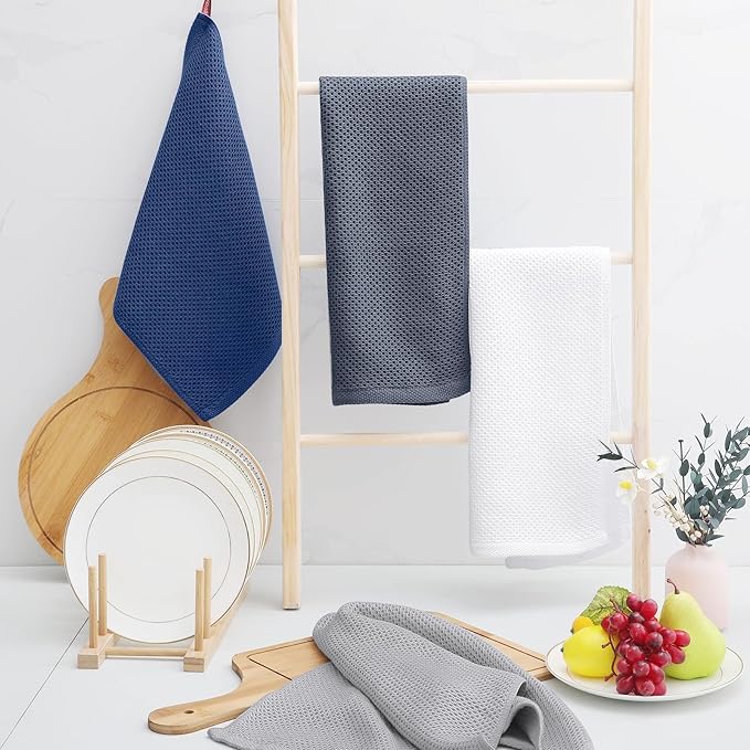Homaxy 100% Cotton Waffle Weave Kitchen Towels, 3-Pack Ultra Soft Absorbent Dish Towels, Quick Drying Cleaning Towels, 13 x 28 Inches, White