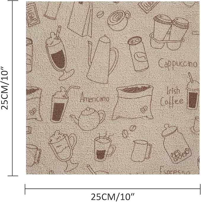 YoulerTex Reusable Cleaning Cloths Microfiber Towel: 50 Pack Washable Tear Away Cleaning Towels Roll - 12× 12 Absorbent Rags Drying Dishcloths for Kitchen House Car (20, Brown Cup Pattern)