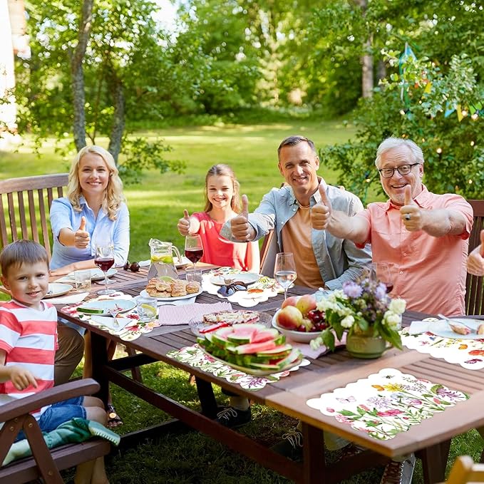 Spring Plastic Placemats Set of 6 Plastic Place Mats Watercolor Flowers Holiday Table Vinyl Placemats for Indoor Outdoor Summer Party Dining Table Decoration (Easily Wipes Clean)