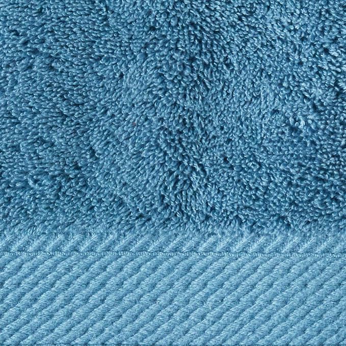 SUPERIOR Solid Egyptian Cotton Towel Set, Washcloths 13” x 13”, Hand Towels 20” x 30”, Bath Towels 30” x 55”, Denim Blue, 6-Pieces