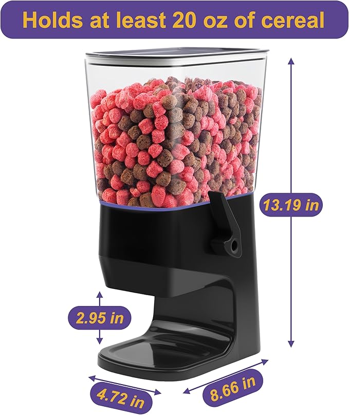 Cereal Dispenser Countertop, Kitchen Organization Cereal Containers Storage, 3.2L Candy Dispenser Plastic Cereal Dispenser for Pantry, Snack Containers Can Hold Granola, Dry Food, Grain, Black, 2Pc