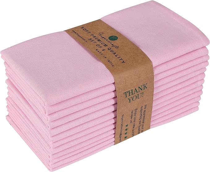 FINGERCRAFT Cloth Dinner Napkins Cotton Linen Fabric Soft Set of 12 Plain Reusable Washable for Dining Party Table Decoration 18x18 Inch Pink Lady Easter Color