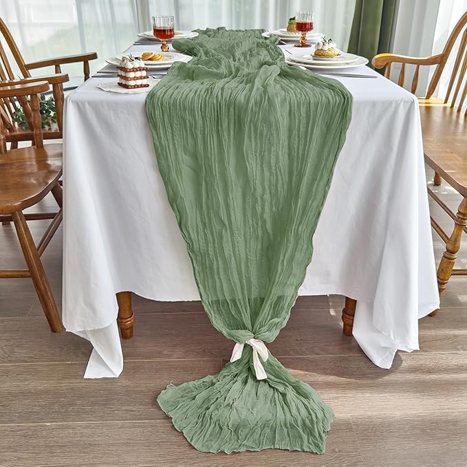 IVAPUPU 6 Pcs Cheesecloth Table Runner - 10ft Sage Green Spring Boho Gauze Cheese Cloth Table Runners for Baby Shower Decorations Wedding Party Garden Farmhouse