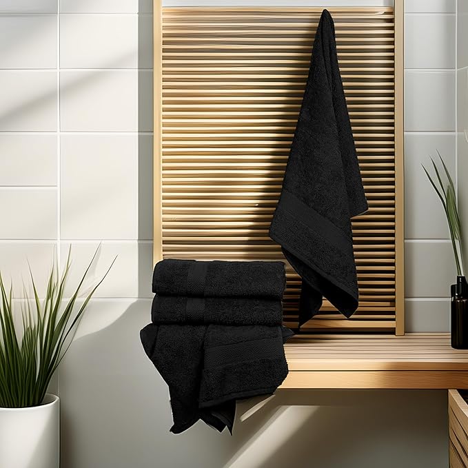 Medium Size Bath Towels Set of 6 – 100% Cotton Terry – 24" x 48" – Quick Dry, Soft & Highly Absorbent – Black Towels for Bathroom, Gym, Spa, Pool & Daily Use