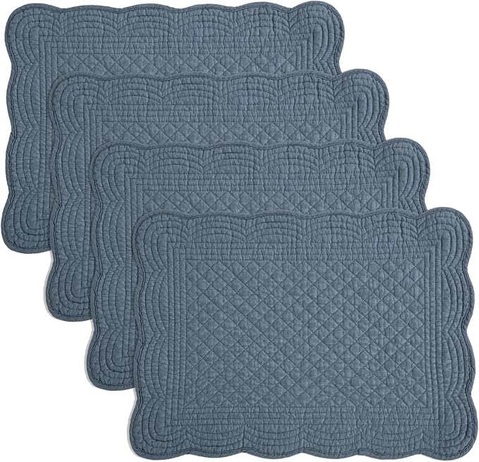 HOMBYS Quilted Placemats Set of 4 Washable-Rectangular Placemats for Kitchen Table-100% Cotton Fabric Rectangular Table Mats-Cotton, (Navy Blue)