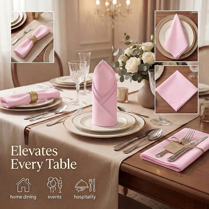 Urban Villa Cloth Napkins Pink Dinner Napkins Set of 12(20X20)100% Cotton Slub Absorbent Washable Durable Reusable Cloth Napkins Ideal for Easter Decorations Hotel Collection Farmhouse Parties Napkins