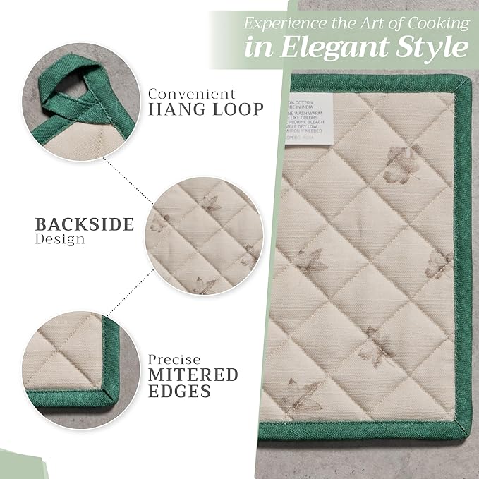 Maison d' Hermine Pot Holders Set 100% Cotton Heat Resistant Potholders 8" x 8" Hot Pads with Loop for Thanksgiving Christmas Decorations BBQ Cooking Baking Handling Hot Pans (Pack of 2, Recolte)