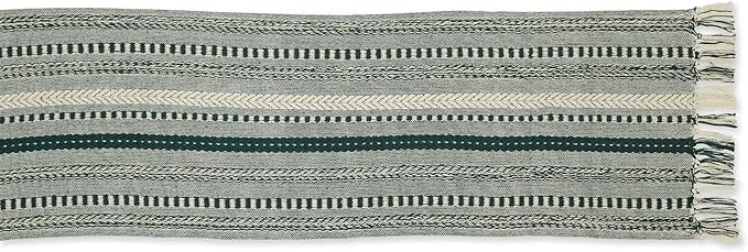 DII Farmhouse Braided Stripe Table Runner Collection, 15x72 (15x77, Fringe Included), Dark Green