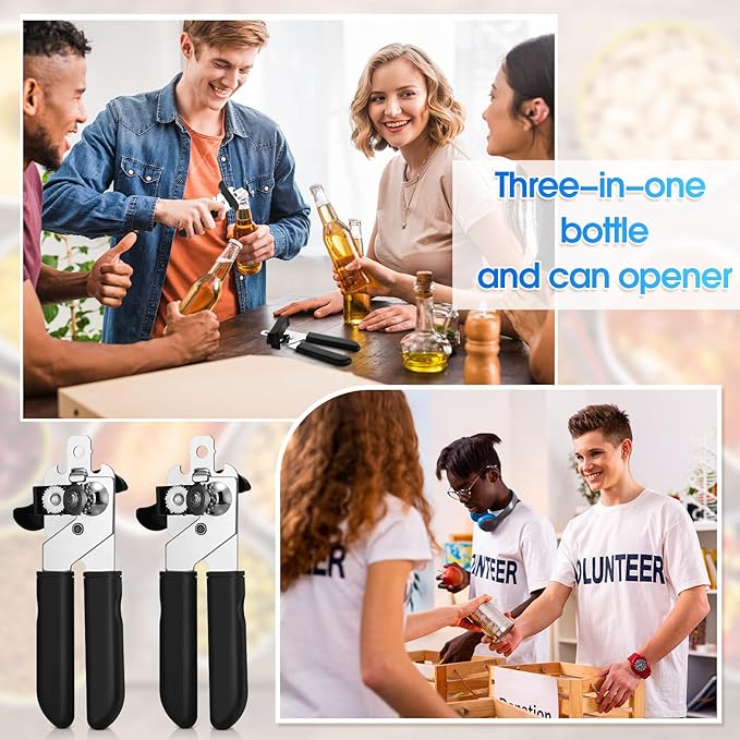 Gisafai 8 Pcs Can Opener, 3-in-1 Multifunctional Manual Can Openers, Stainless Steel Heavy Duty Handheld Openers with Safety Edge Labor Saving Handle for Kitchen Restaurant