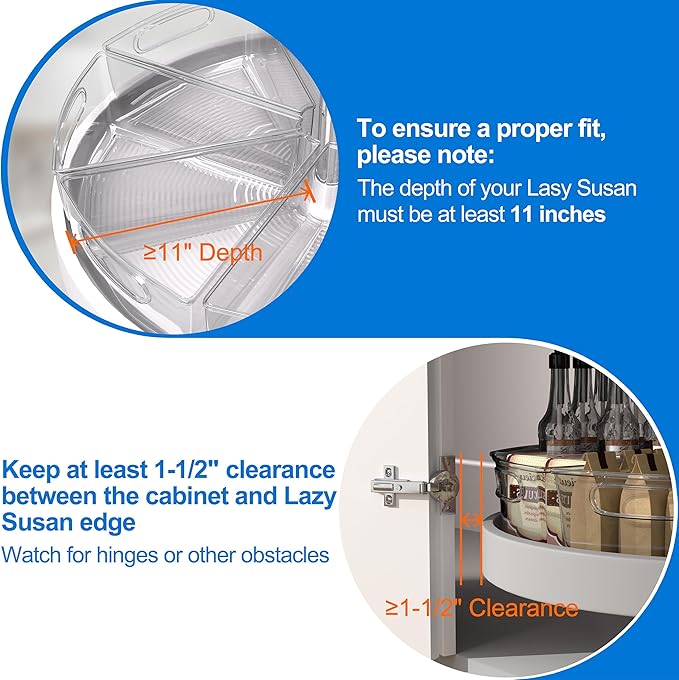 JOWBOOW Lazy Susan Organizer Bins for 28"-29" Diameter Corner Cabinet Lazy Susan, 6 Pack, Clear Plastic Cabinet and Pantry Storage Bin, 1/8 Wedge-Food Safe, BPA Free