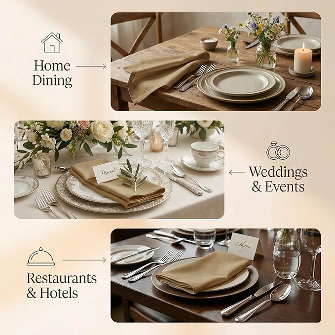 ACCENTHOME Accent Home 100% Cotton Napkins, Delicate Cloth Napkins for Dinners, Parties and Weddings，18 x 18 Inch Set of 12 - Brown