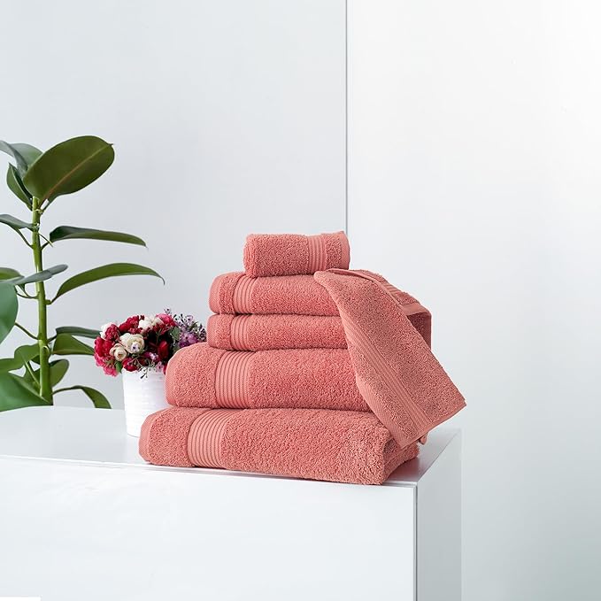 Classic Turkish Towels CTT - Luxury 6 Piece Towel Set, 100% Turkish Cotton, Quick Drying, Highly Absorbent & Comfy, Includes 2 Bath Towels, 2 Hand Towels & 2 Washcloths | (Canyon Clay)