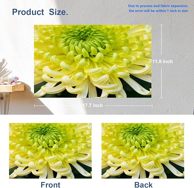 Batmerry Spring Floarl Placemats, Lime Green Chrysanthemum Flower Square Washable Linen Table Mats for Kitchen Table Double Insulation Decor Dining Set Indoor Outdoor 12X18 in Set of 8