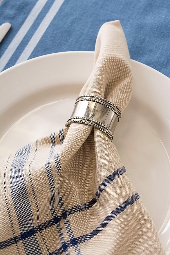 DII French Stripe Tabletop Collection Farmhouse Style Dining Table Linen Napkin Set, 20x20, Taupe/Blue, 6 Piece