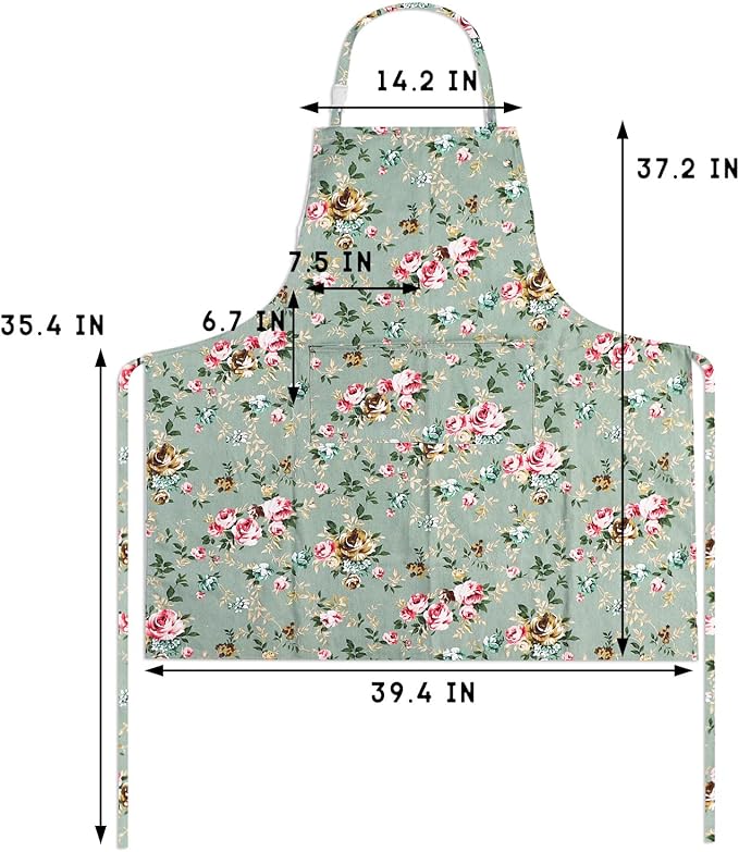 Sanlykate Extra Large Canvas Cotton Apron for Men & Women, Plus Size Durable Aprons with 2 Pockets, Adjustable Bib Machine Washable Oversized Aprons for Baking, Cooking, Painting - Greenness