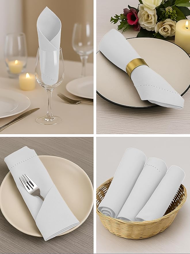 Cotton Cloth Napkins Set of 12, 18x18 Cotton Napkin Cloth Washable, Soft, Reusable Napkins for Wedding, Parties, Christmas, Thanksgiving, Everyday Use (Off White) - ALPHA Living HOME