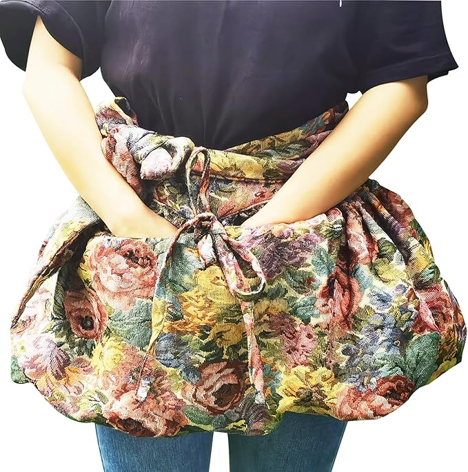Garden Apron for Woman, Serve Apron Cute, Flora Half Apron with 8 Pockets, Valentines Gift for Mom Wife Girlfriend