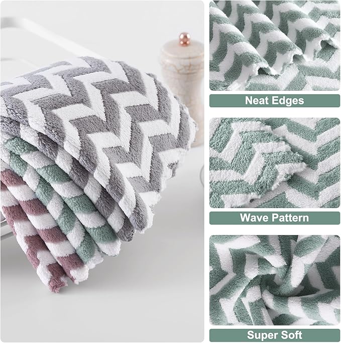 Homaxy 12 Pack Kitchen Dish Cloths, Ultra Soft and Absorbent Dish Towels, Reusable Fast Drying Microfiber Cleaning Cloth, Irregular Waves Coral Velvet No-lint Cleaning Rags, 10 x 10 inches, Teal
