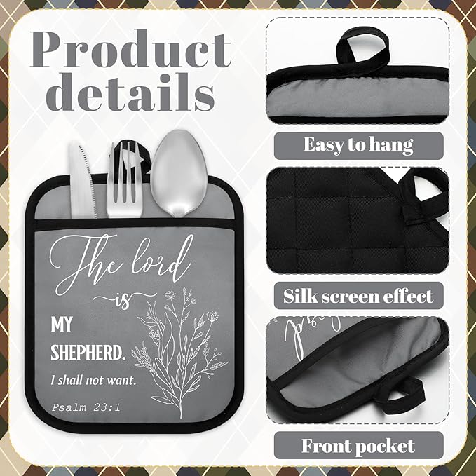 LemonRoad 12 Pcs Mother's Day Church Gifts Bulk Religious Christian Pot Holders with Pocket Mom Gifts Botanical Gloves Pads Bible Verse Scripture Oven Mitts for Women Kitchen Baking Supplies