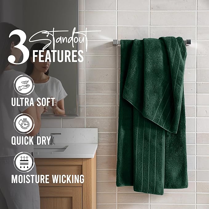 RIVERSIDE Pack of 4 Premium Extra Large Bath Towels 30 x 60 Inches, 100% Cotton, Super Soft & Highly Absorbent, Larger & Lighter Weight, Quicker to Dry, Perfect for Bathroom, Forest Green