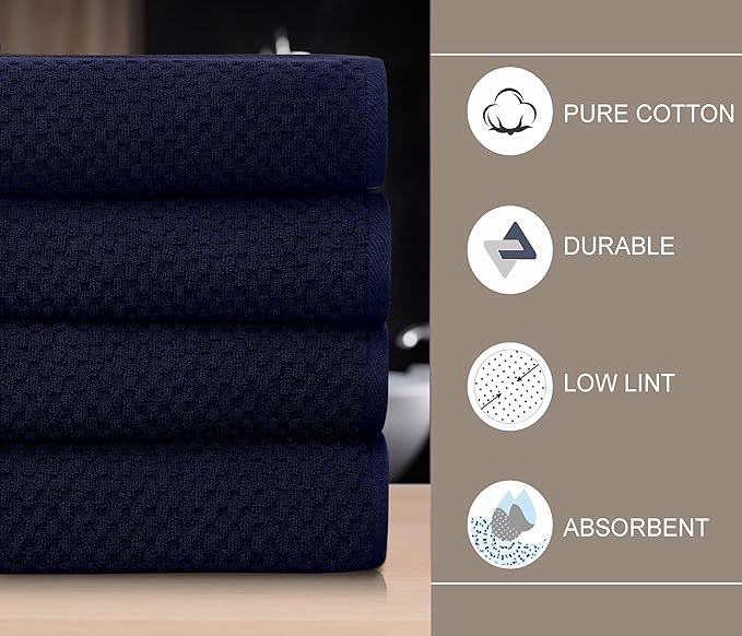 COTTON CRAFT Waffle Bath Towel - Set of 4 Luxurious Euro Spa Waffle Weave Towels - 100% Ringspun Cotton - Super Absorbent Quick Dry Bath Shower Towels - Oversized 30 inches x 56 inches - Navy