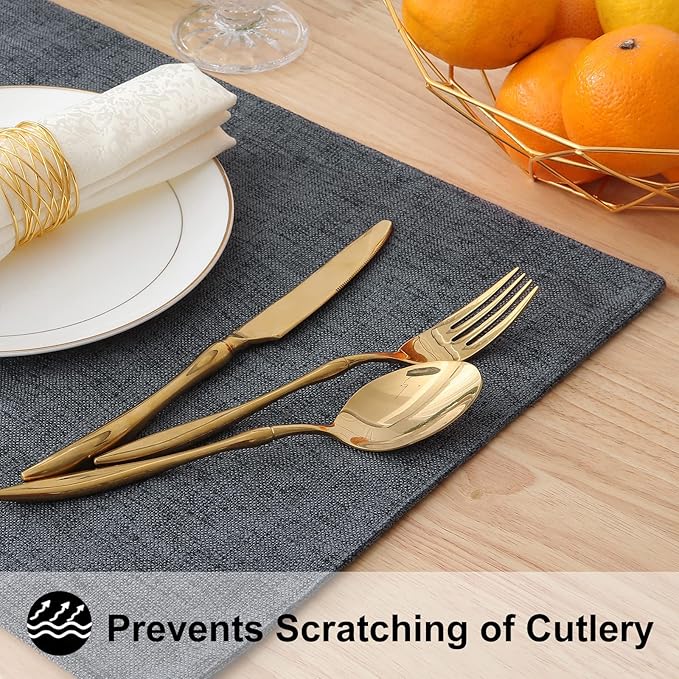 homing Cotton Linen Placemats Set of 6, Cloth Washable Farmhouse Dining Table Mats for Indoors & Outdoors, Easy to Clean, Charcoal, 13 x 19 Inch