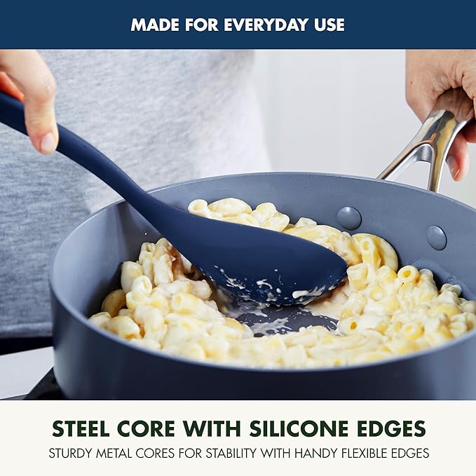 GreenPan Silicone Solid Spoon, Mixing Stirring Serving, Cooking Kitchen Utensil, Flexible Rubber Nonstick Cookware, Rigid Steel Core, Heat-Resistant, Anti-Slip Handle, BPA-Free, Dishwasher Safe, Blue
