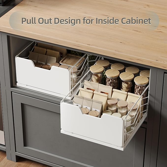 NETEL Pull Out Cabinet Organizer, 4 Pack No Drill Slide Out Drawers for Kitchen Cabinets, Metal Pantry Pull Out Shelves, Kitchen Cabinet Organizer, Pull Out Home Organizers,11.8"W X 15.7"D X 6.9"H