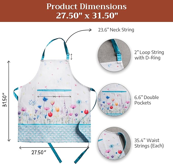 Maison d' Hermine 100% Cotton Apron for women with Pocket Kitchen Chef Apron for Men Cooking Mothers Day Gifts