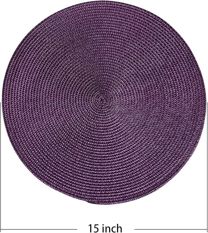 AHHFSMEI Round Placemats Set of 6 Heat Resistant Washable Non-Slip Woven Braided Table Mats for Dining Table Kitchen & Home Decor (Plum Purple)