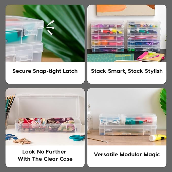 IRIS USA Pencil Case Boxes, 10-Pack, |Made in USA|, Plastic Bead Organizing Containers with Snap Lid for Arts, Crafts, Ephemera, Stickers, & Dance Cheer, Clear - Large