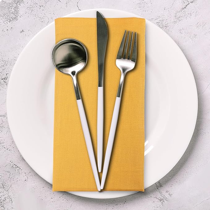 Urban Villa Cloth Napkins Set of 12 (20x20 Inches) 100% Cotton Napkins Cloth Washable Soft Durable Reusable Absorbent Table Dinner Napkins Cloth for Hotel Lunch Restaurant Weddings Parties - Mustard